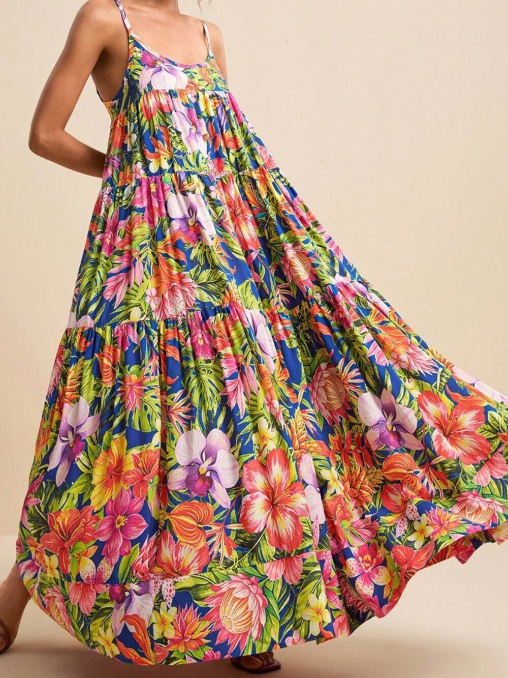 Multicolor Boho Elegant Women's Tropical Floral Vacation Dress